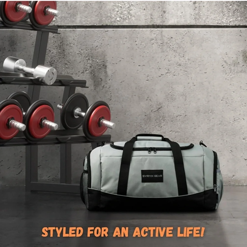 Syryx Gear Gym Bag Unisex Sports Duffle Bag Separate Wet Pocket, Shoe Spaces NWT